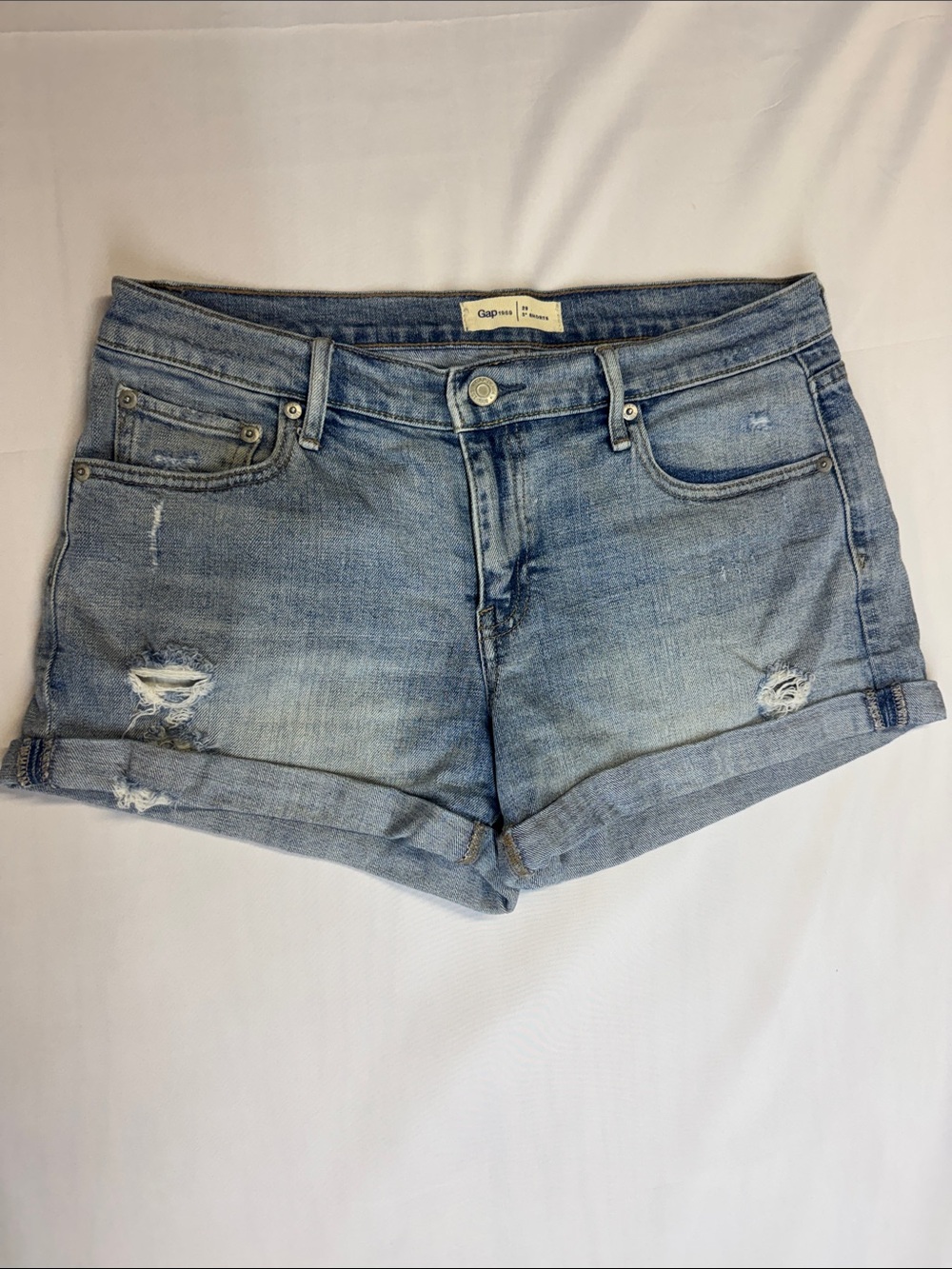 GAP Light Blue Distressed Roll-Cuff Denim Shorts